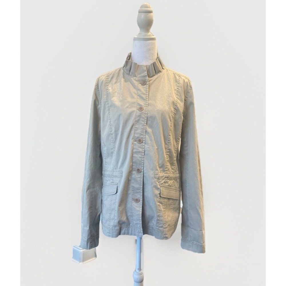Eileen Fisher Utility Field Khaki Jacket Medium Button Up Cinch Waist Minimalist